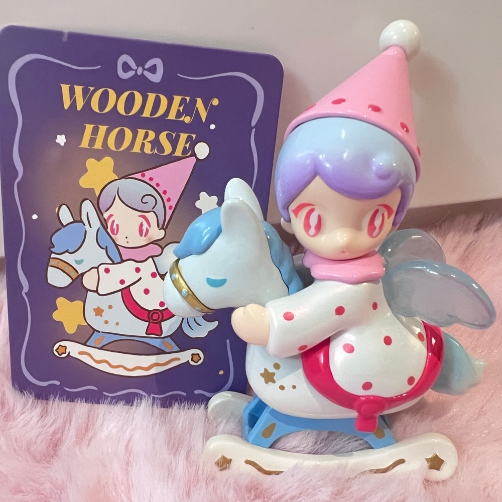 ❤️Pink and Blue Wooden Horse Figurine